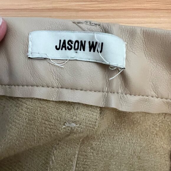 Jason Wu Beige Vegan Leather Split Hem Ankle Pants Size 25 - Picture 8 of 10